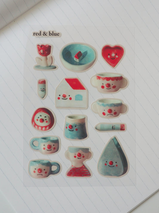 red and blue ceramics • sticker sheet