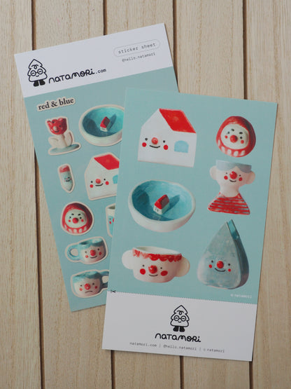 red and blue ceramics • sticker sheet