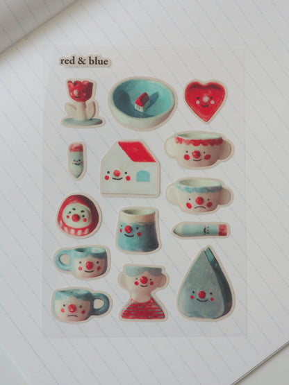 red and blue ceramics • sticker sheet